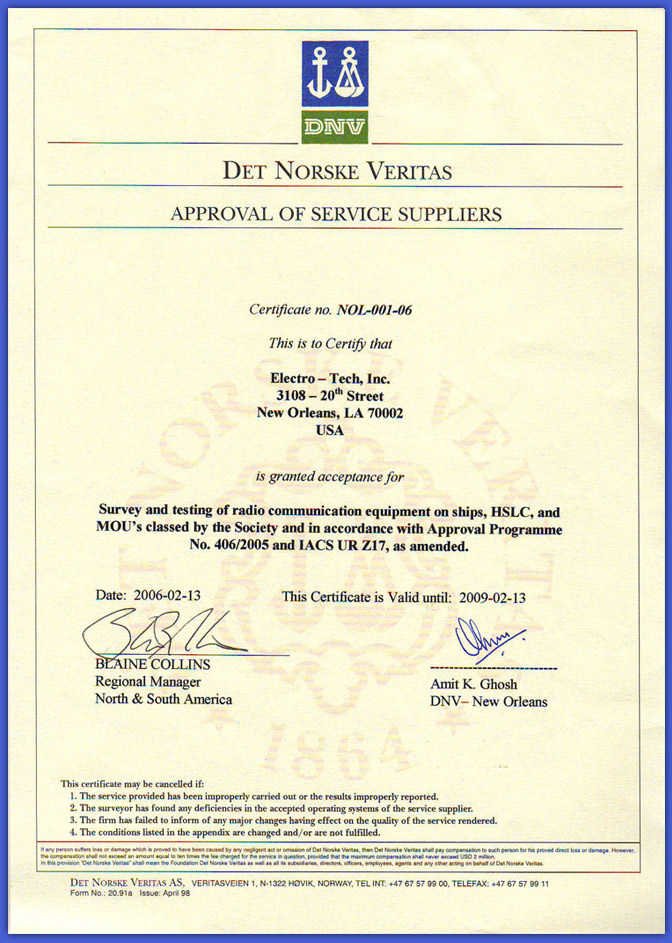 Det Norske Veritas Certificate