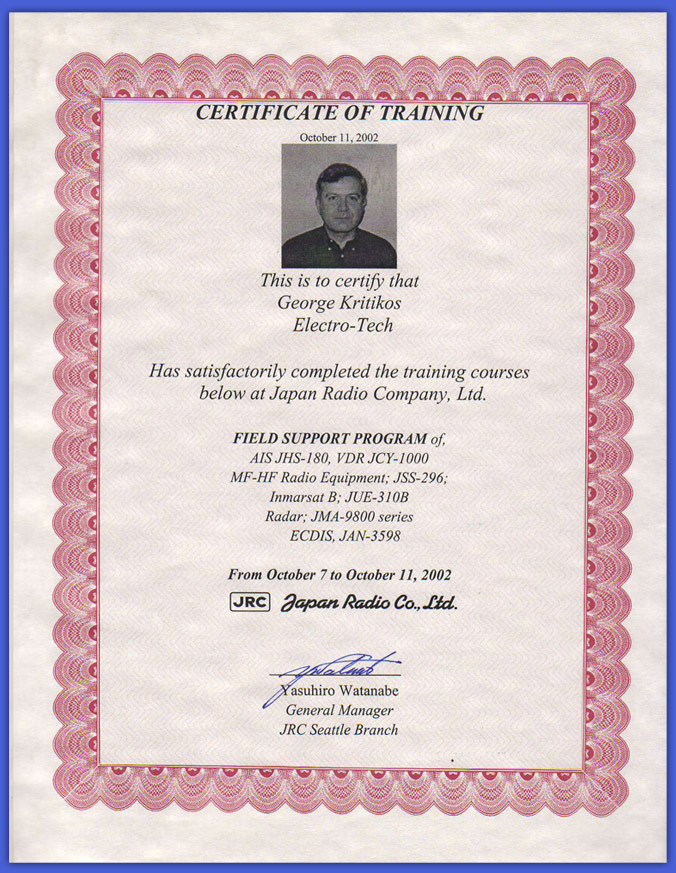 JRC VDR Certificate